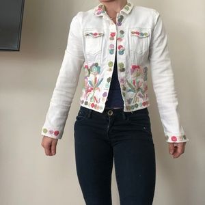Embroidered white jean jacket